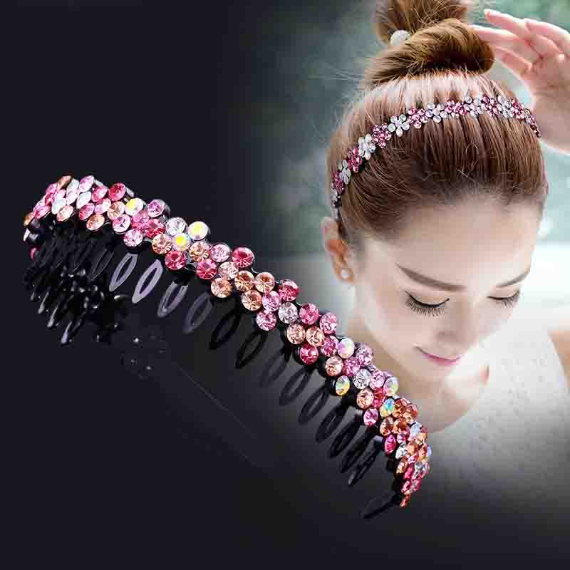 Diadema Unisex Alice con bisel, diadema deportiva para hombres y mujeres, aro superior de Metal con doble flequillo, accesorios para el cabello con diamantes de imitación y flores
