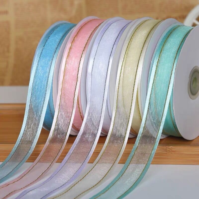 2.2ซม.10Y 18สีทองเงิน Organza ริบบิ้นซาตินสำหรับ Handmade Craft ของขวัญดอกไม้บรรจุแต่งงานคริสต์มาสงานแต่งงาน Deco