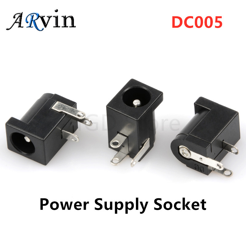Lote de 10 Conectores Hembra DC-005 para Montaje en PCB, 5.5 x 2.1/2.5 mm, Conector de Alimentación CC, Color Negro, 5.5*2.1/2.5MM
