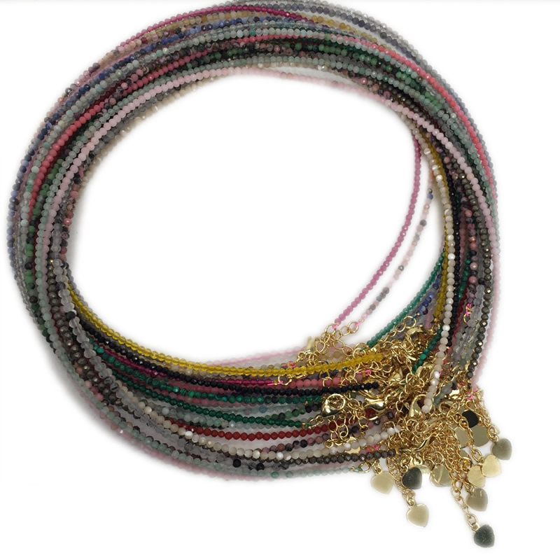 Moda fasetowane kamienie szlachetne 2-3mm naszyjnik z koralików różowy kryształ kwarcowy malachit labradoryt Choker mężczyźni damska biżuteria Party prezent