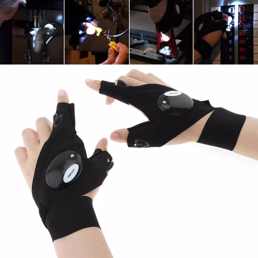 Guante de linterna LED de mano izquierda + derecha, luz de dedo para reparación, correa de pesca nocturna, guante para dedo, linterna LED para acampar y hacer senderismo