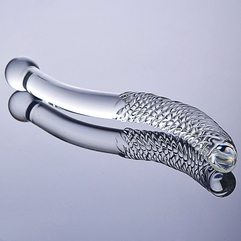 Dildo kaca Pyrex putih kristal ujung ganda mainan seks permainan dewasa pemijat titik G Spiral butiran Penis buatan untuk wanita Gay