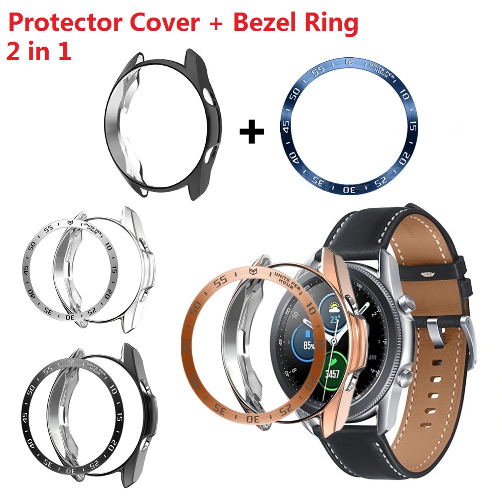 2-in-1-Lünettenring + Hülle für Samsung Galaxy Watch 3 41 mm 45 mm TPU-Schutzhülle, kratzfest, dekorativer Rahmen aus Edelstahl
