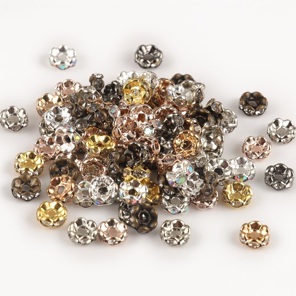 Boule de strass en dentelle ondulée, 50 pièces/lot 4/6/8/10mm, perles de cristal, breloques pour Bracelet, accessoires pour la fabrication de bijoux, DIY