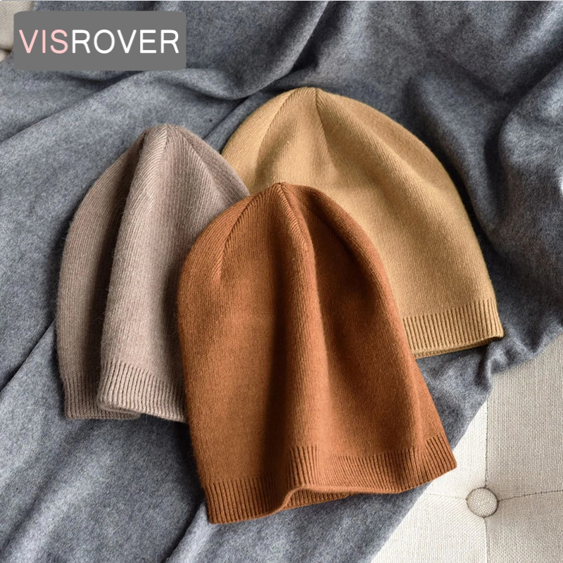 VISROVER Gorro de Invierno para Mujer, 9 Colores, Color Sólido, Cachemira Real, Suave, Unisex, Gorro de Otoño, Tacto Suave, Cálido, Regalo para Mujer