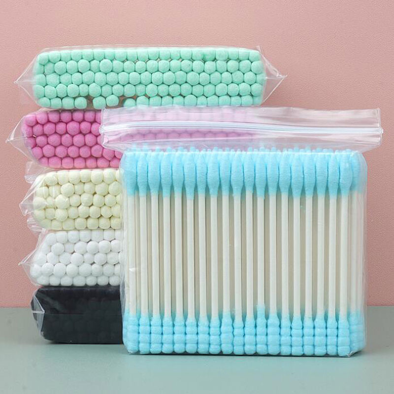100 teile/satz Doppel Kopf Baumwolle Tupfer Frauen Make-Up Baumwolle Knospen Spitze Sticks Nase Ohren Reinigung Gesundheit Pflege Werkzeuge