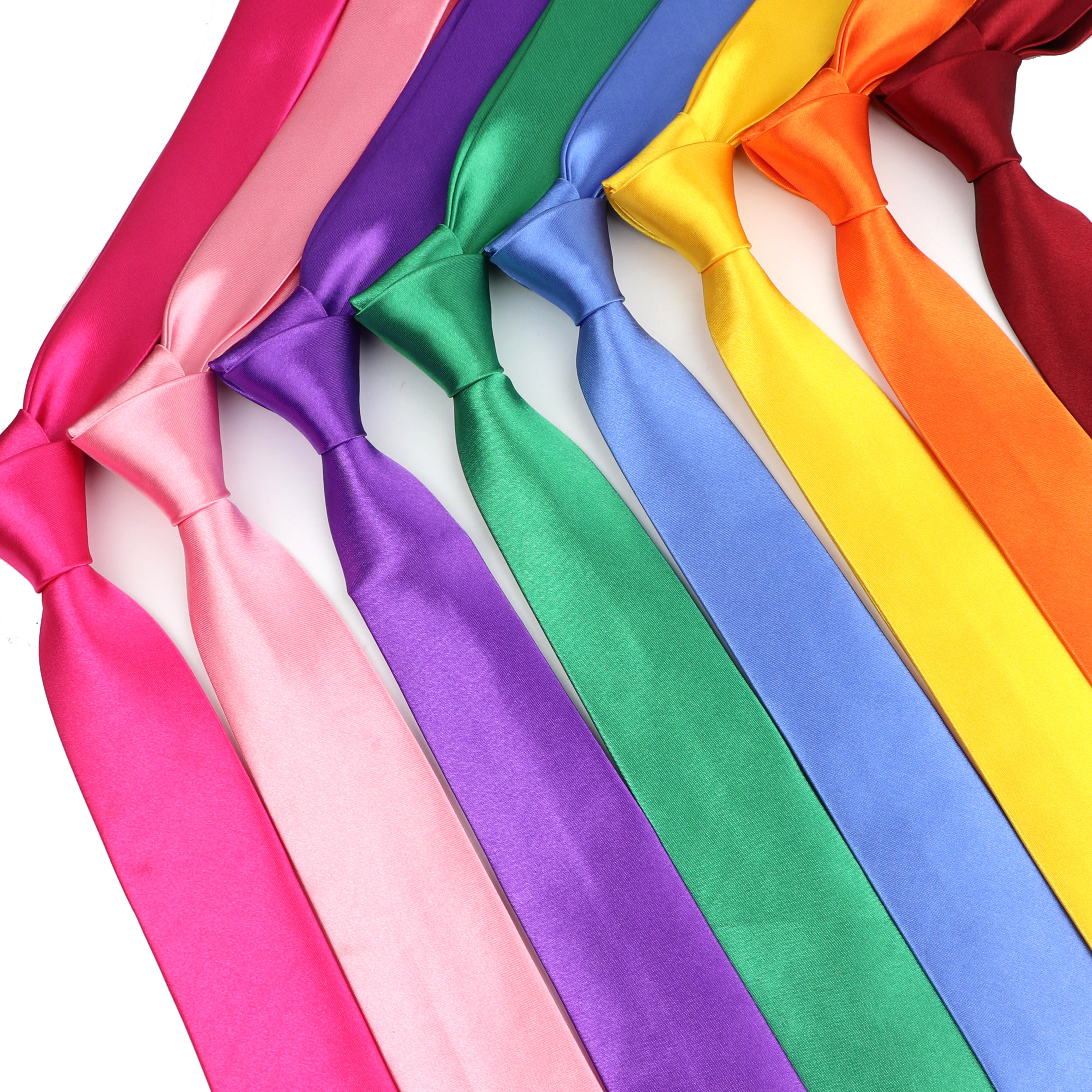 Super Slim 5Cm Stropdas Voor Mannen Effen Kleur Polyester Smalle Satijn Rood Bule Geel Paars Handgemaakte Mode Dagelijks Stropdas accessoire
