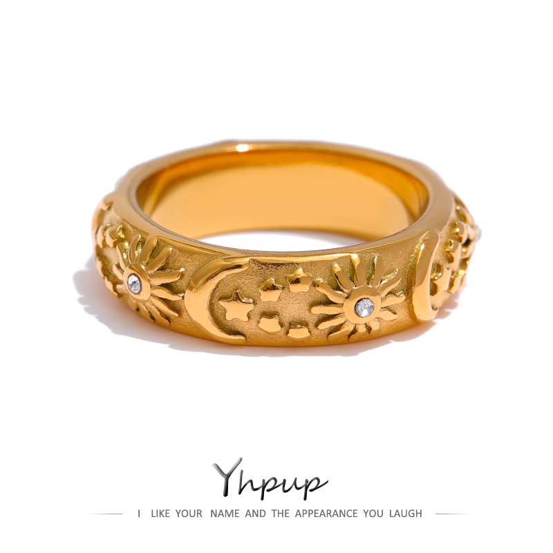 Yhpup Zon Ster Maan Ring Rvs Sieraden Stijlvolle Metalen Hemelse Vrouwen Ring joyería acero inoxidable mujer Gift Nieuwe