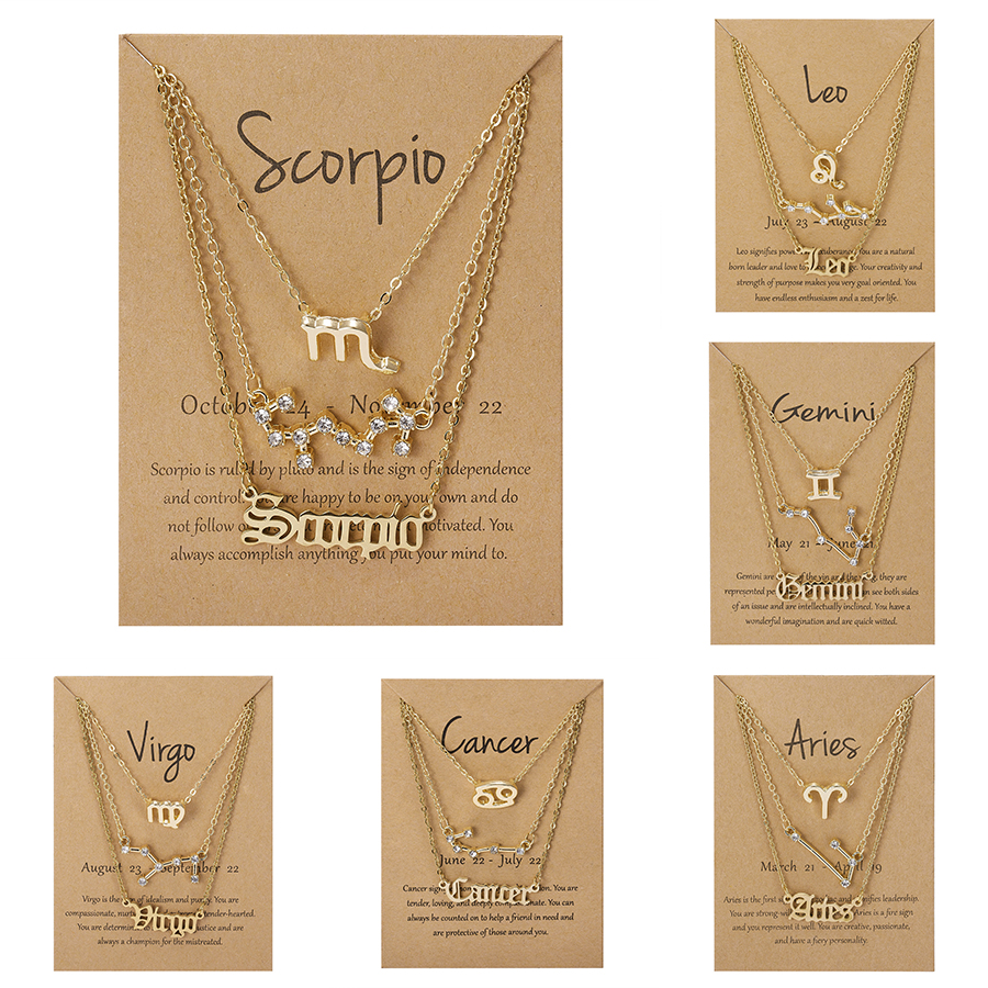 3 sztuk/zestaw 12 znak zodiaku naszyjnik dla kobiet 12 konstelacji wisiorek Choker łańcuszek biżuteria urodzinowa z kartonową kartą