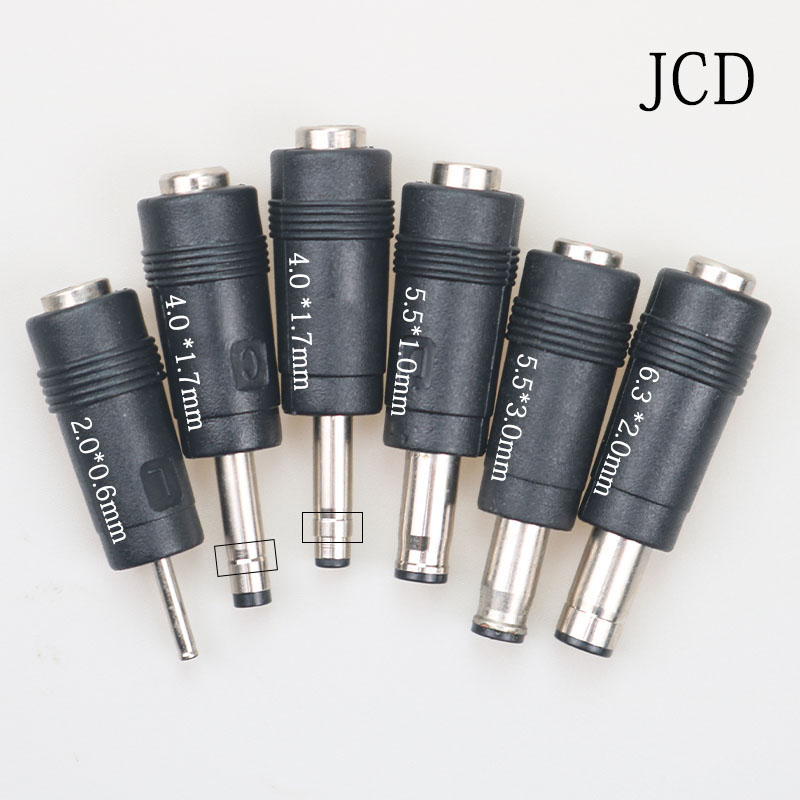 JCD 1 szt. Złącze DC 5.5 X 2.1 mm żeńskie na 2.0 *0.6 / 4.0 *1.7 / 5.5*1.0 / 5.5*3.0 / 6.3 *2.0 mm męskie, adapter zasilania DC