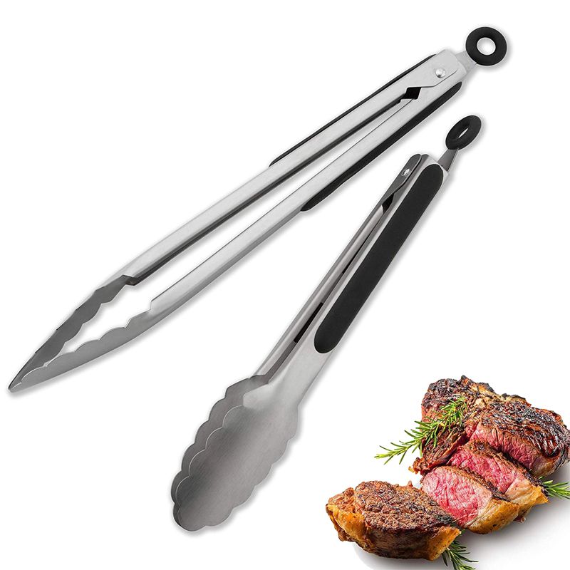 LMETJMA 9 ''12'' 14 ''16'' แหนบครัวสแตนเลสแหนบย่างสําหรับทําอาหาร BBQ ลื่นสลัดแหนบคลิป KC0312