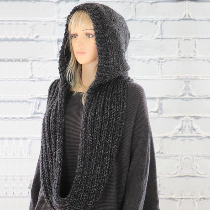 Frauen Winter Häkeln Stricken Haube Unendlichkeit Schal Im Freien Winddichte Warme Lange Schal Wrap Einfarbig Earflap Hut Hals Wärmer