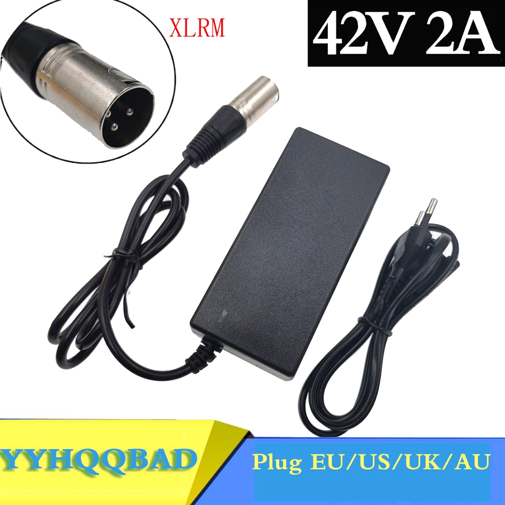 Carregador de Bateria de Lítio 36V 42V 2A para Pacote de Bateria de Lítio 36V com Conector/Sock XLR de 3 Pinos