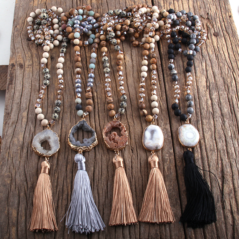 RH Fashion Bohemian Jewelry pietre naturali cristallo annodato Druzy Stone Links collane con nappe regalo donna Drop Shipping