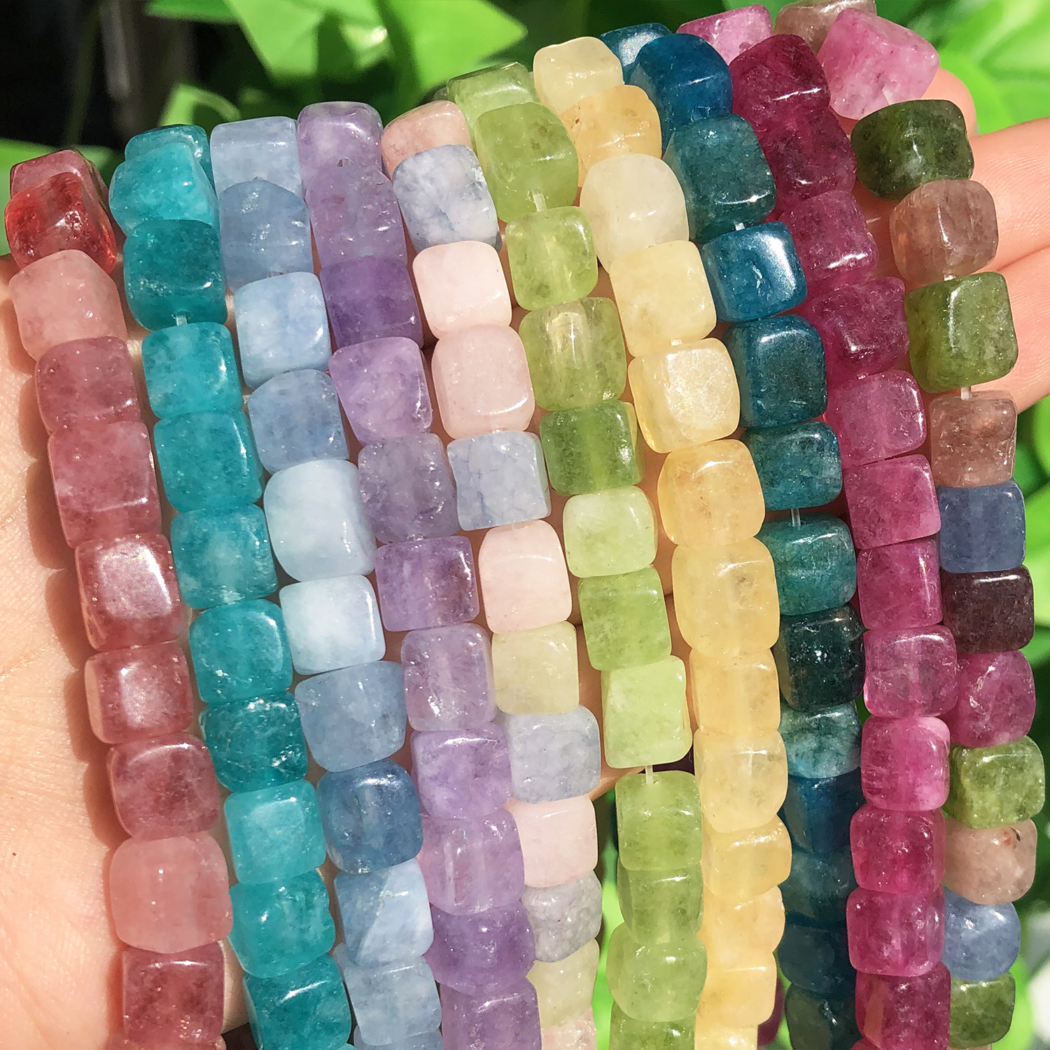 8mm Square Aquamarines Morganite Tourmaline Peridot Apatite Stone Beads Natural Loose Beads for Jewelry DIY Making Bracelet
