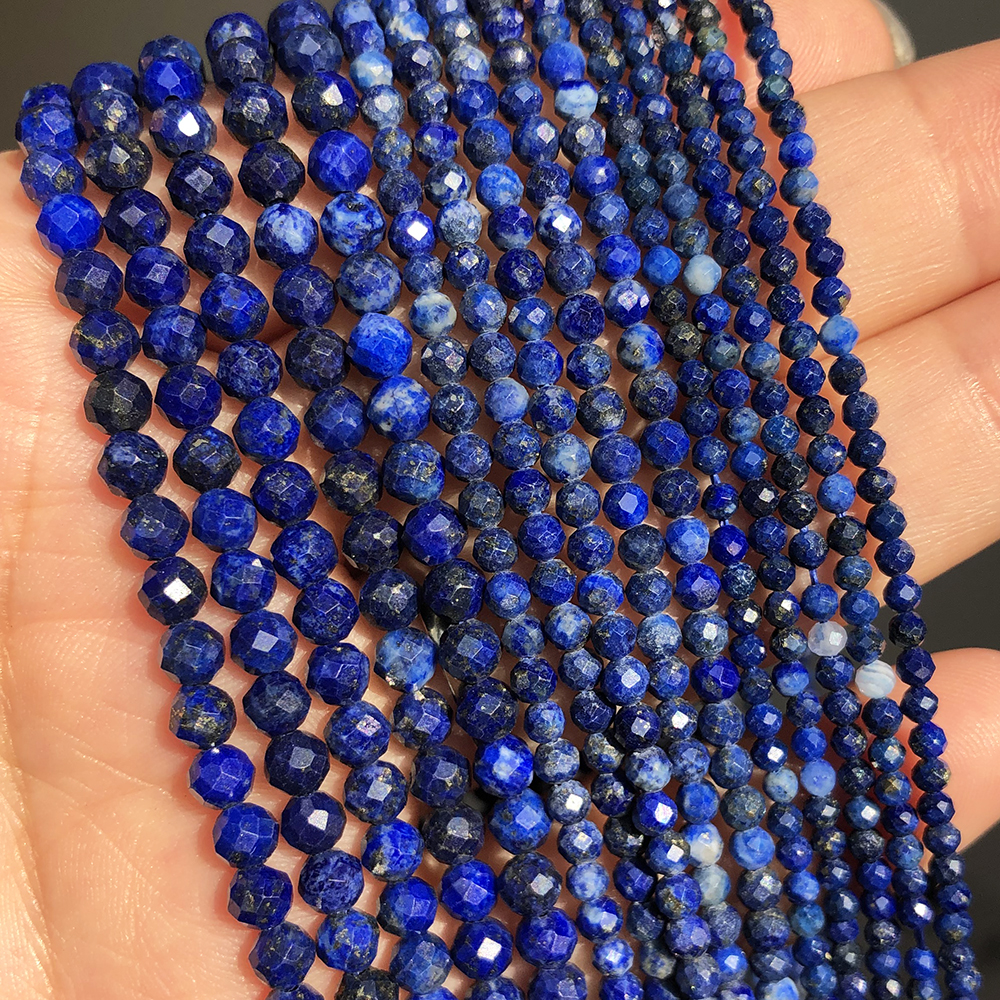 2 3 4 mm fasetowane koraliki z lapis lazuli naturalne luźne kamienne koraliki do tworzenia biżuterii DIY bransoletka kolczyki akcesoria 15 cali