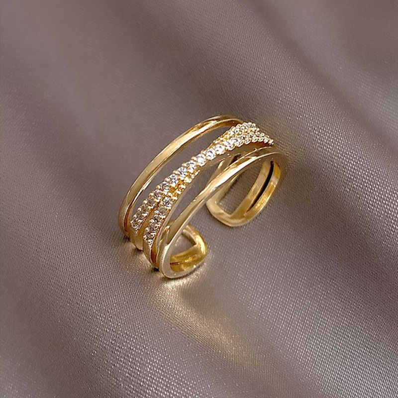 2021 Baru Indah Zirkon Cincin Silang Berlapis Emas Pembukaan Cincin Pesona Wanita Harian Cocok Pesta Perhiasan Hadiah Ulang Tahun