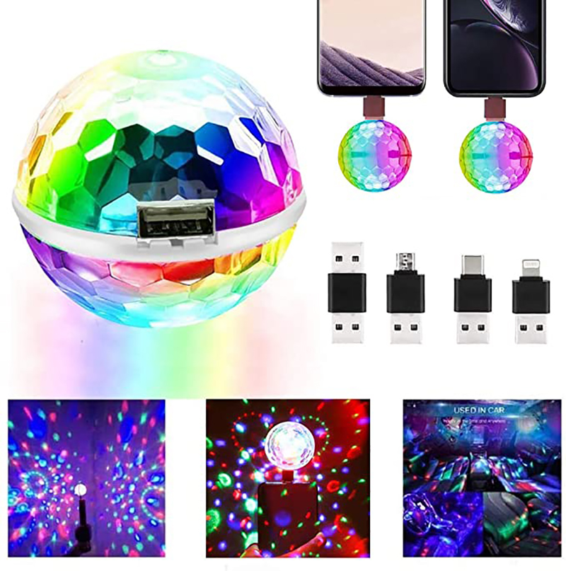 USB DC 5V Double tête boule Disco lumière de scène contrôle de la musique Android Apple téléphone coloré dj lumière fête de noël lumière enfants cadeau
