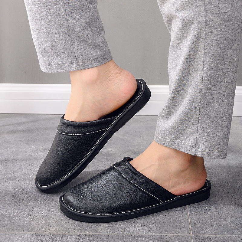 Chinelos de couro resistentes a odores masculinos para casa antiderrapante casal slides unissex tamanho 35-48 chinelos de couro sapato masculino preto marrom