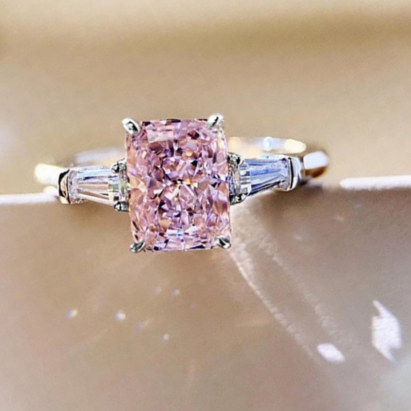 CAOSHI Romantic Wedding Bands for Women Shinning Pink Crystal Fashionable Design Trendy Gift Delicate Bridal Accessories Jewelry