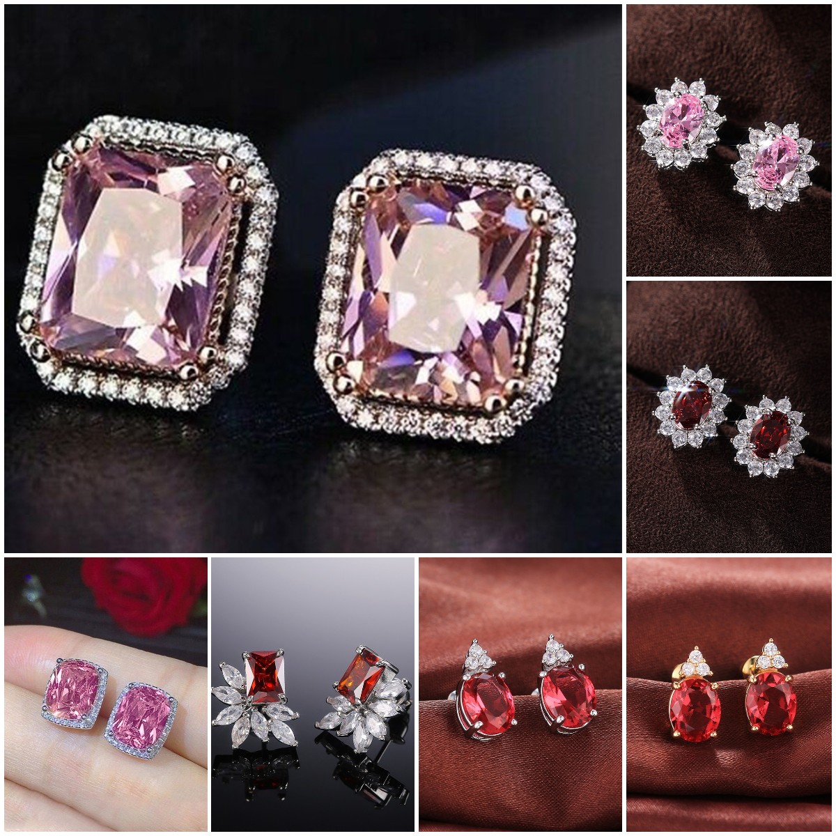 Caoshi estética feminino brincos com charme zircônia vermelha delicada acessórios de festa luxo chique presente de aniversário jóias