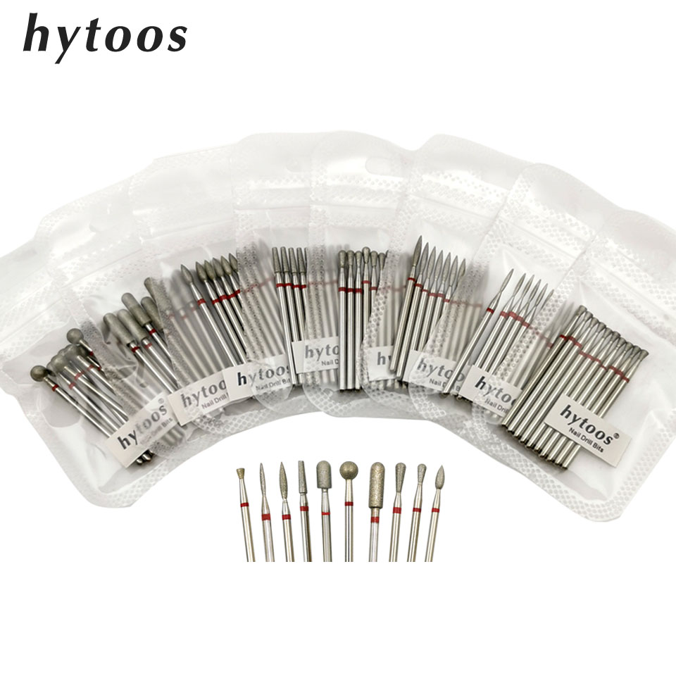 HYTOOS Fijne Grit Diamond Nail Boren 10 stks/set Russische Cuticle Burr Manicure Boren Nagels Accessoires Tool