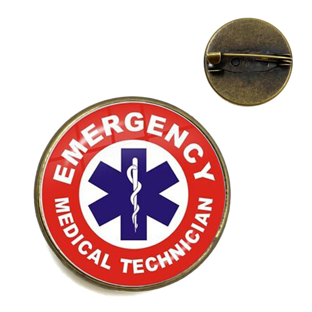 EMT Medical Symbol Brooches Emergency Medical Technician Quote LOGO Glass Cabochon Collar Pins Button Backpack Badges Fans Gift