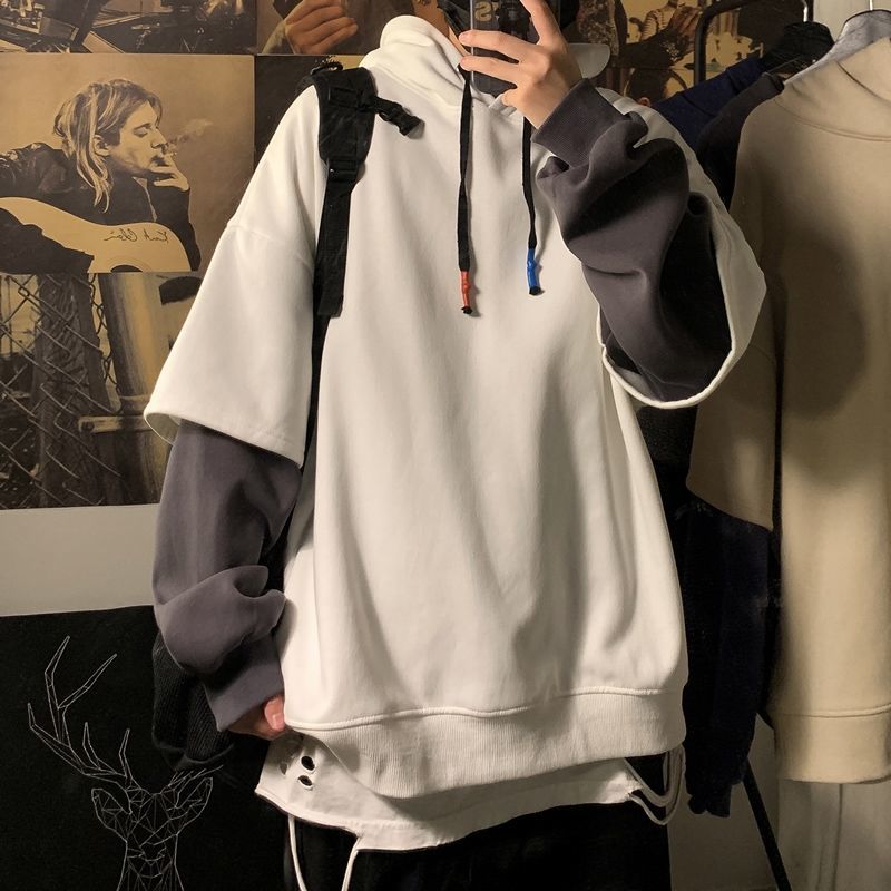 2024 Trend gefälschte zwei Hoodies Herren lose lässige koreanische Studentenmantel