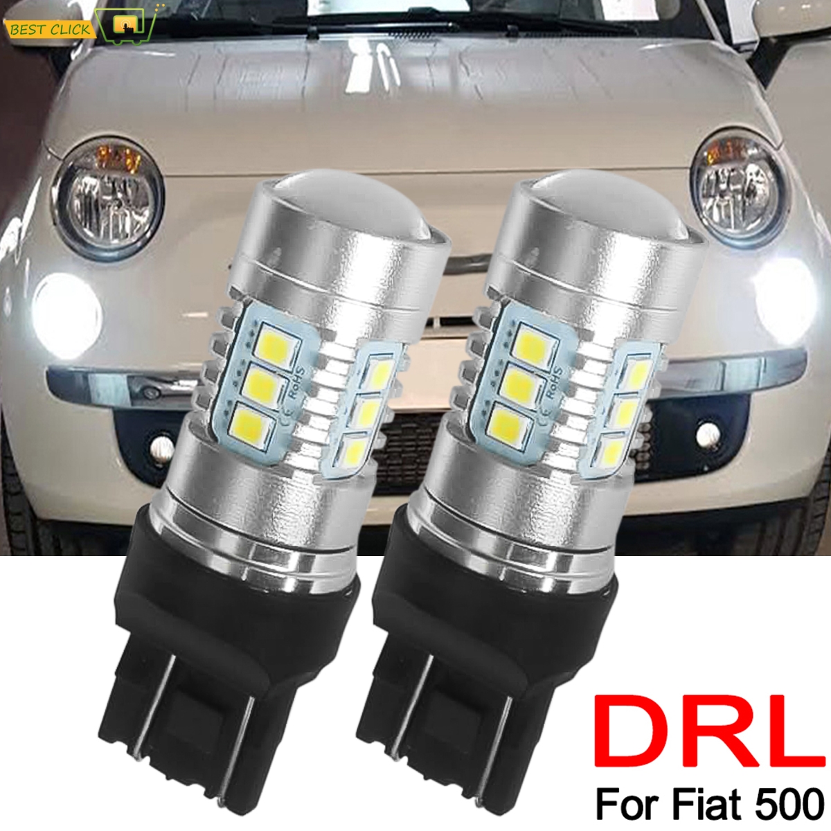 Koplamp Led Lamp Gloeilampen Drl White 6000K 12V Super Helder Voor Fiat 500 Dagrijlicht T20 7443 580 582 W21/5W