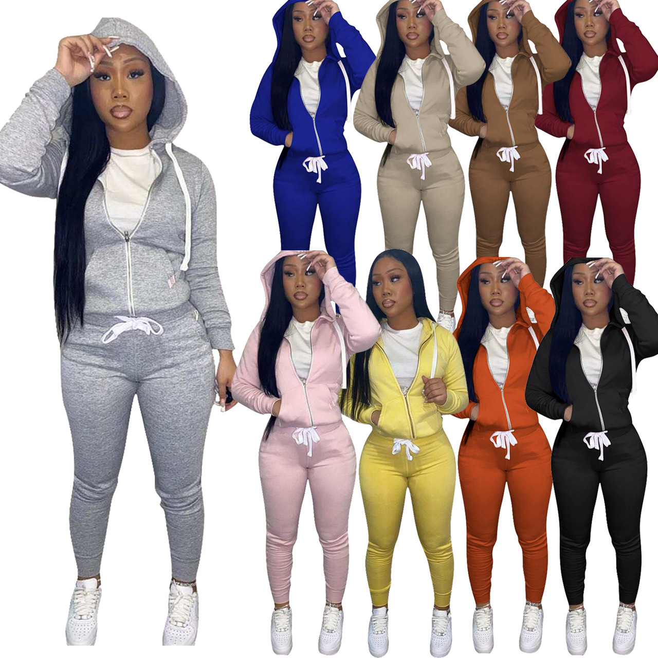 11 colori autunno inverno 2 pezzi pantaloni set donna autunno 2025 vestiti donna felpe con cappuccio felpa outfit pantaloni a due pezzi set vestiti