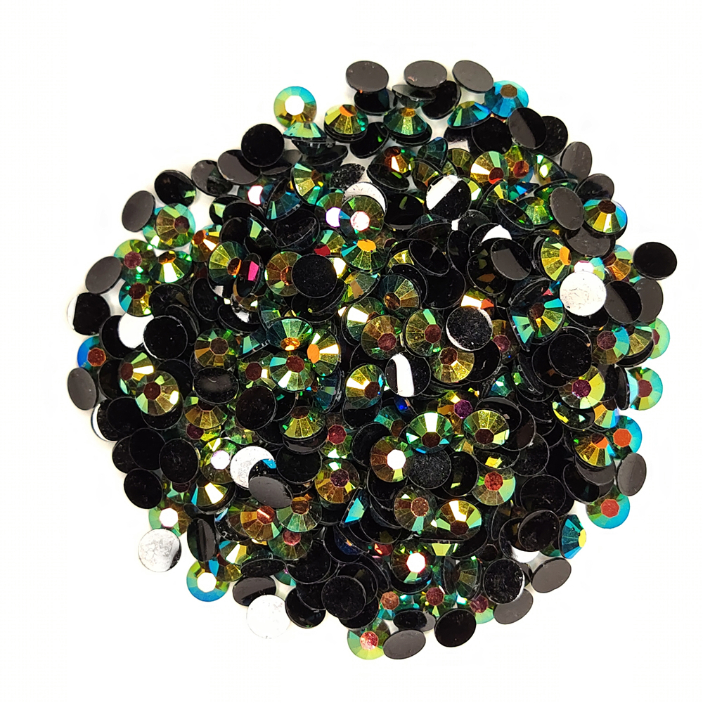 Manik-manik Pipih Resin AB Hijau Metalik Jeli Kualitas Bagus 2Mm ~ 6Mm Berlian Buatan Non Hotfix untuk Seni Kuku/Garmen/Dekorasi