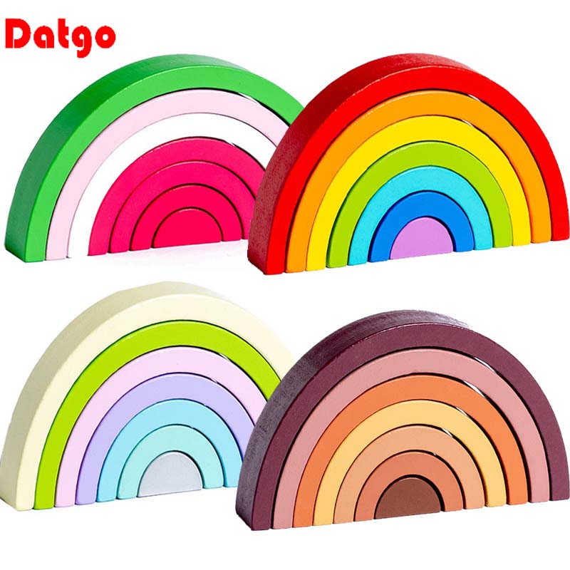 เด็กใหม่ Montessori Arch Bridge Rainbow Building Blocks ของเล่นไม้เด็ก Early Education สีความรู้ความเข้าใจบล็อกของเล่น