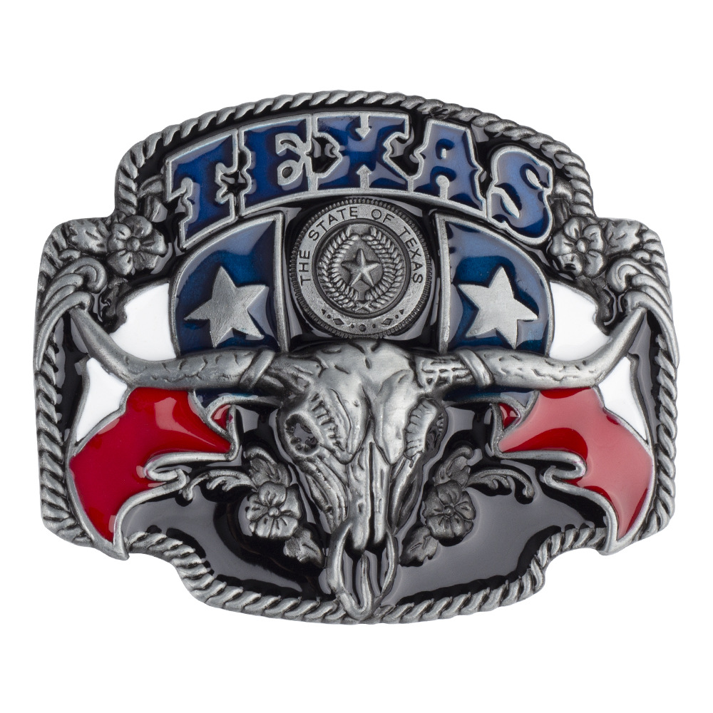 Herren-Gürtelschnallen-Zubehör aus Metall im westlichen Stil, Texas Longhorn-Rindsleder, geeignet für 3,8 cm breiten Gürtel, Tierbild, langer Stern