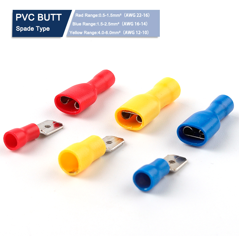 50 Uds FDD/MDD 6,3mm Terminal rojo azul amarillo hembra macho pala aislado conectores de terminales de engarzado eléctrico enchufe de Cable de cableado