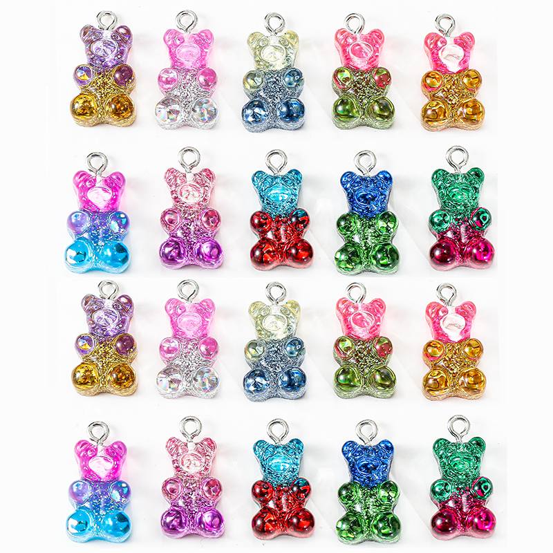 Lot de 10 breloques en résine à paillettes, couleur bonbon, ours mignon, résultats de bricolage, boucles d'oreilles, porte-clés, collier, pendentif, accessoires de décoration de bijoux