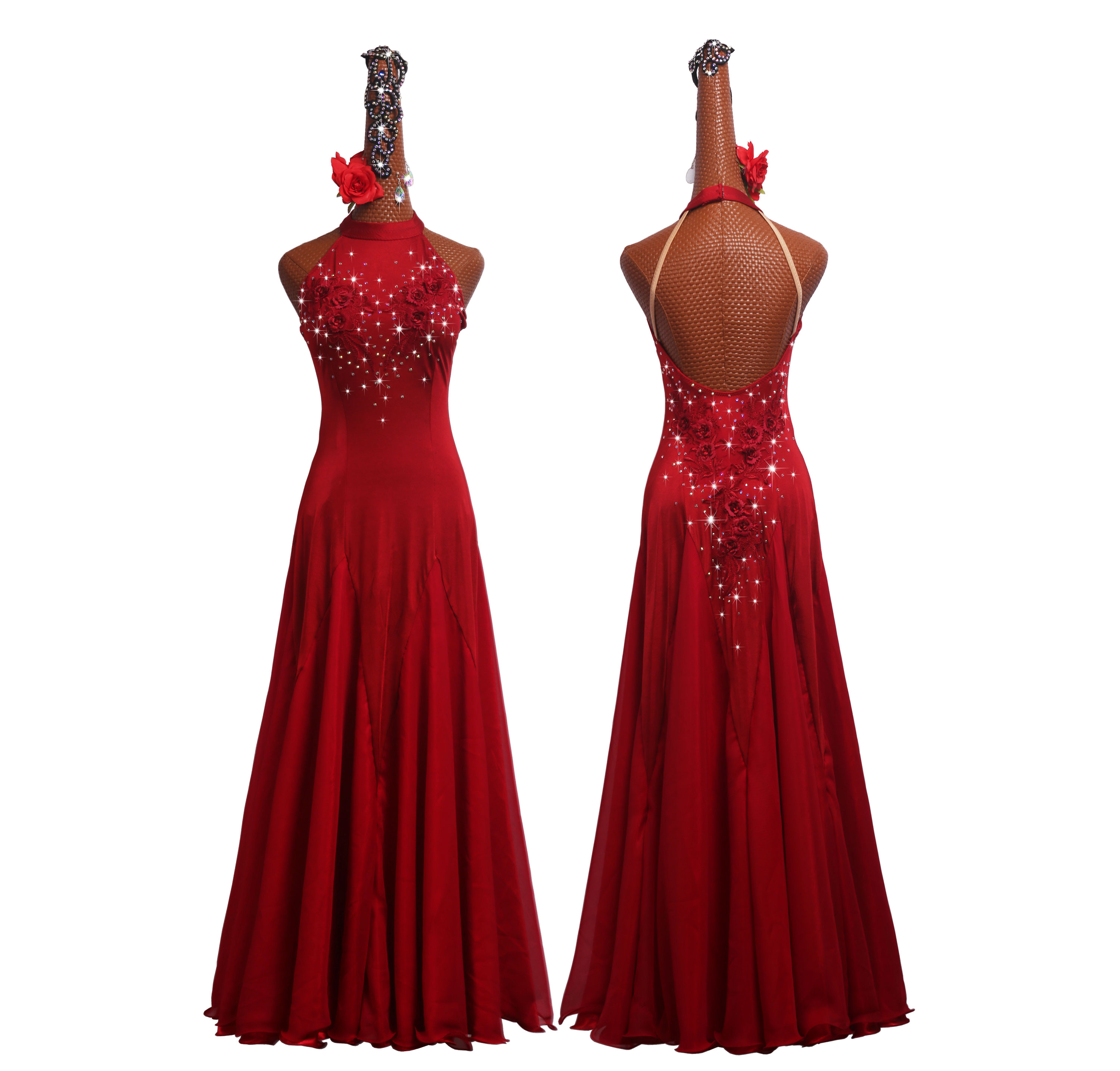 Vestido de baile de salón, falda estándar, traje de competición, vestidos de actuación, personalizado, bordado rojo vino para adultos y niños