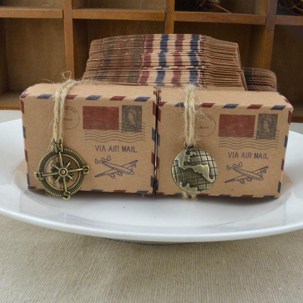 50 stücke Kraft Papier Candy Box Alte Papier Flugzeug Mail Geschenk Box Schokolade Box Erde Kompass Verpackung Box Für Reise hochzeit