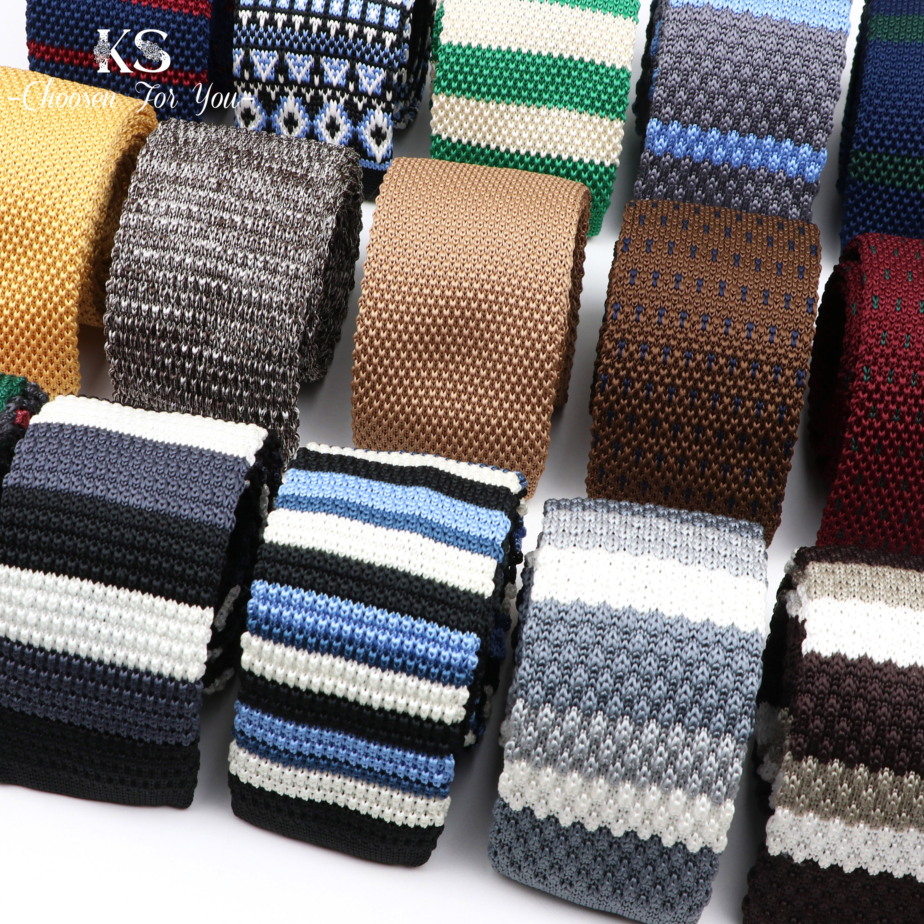 Pria Rajutan Rajutan Santai Bergaris Dasi Klasik Polos Sudut Leher Dasi untuk Pria Kurus 5Cm Normal Dasi Tenun Desainer Cravat
