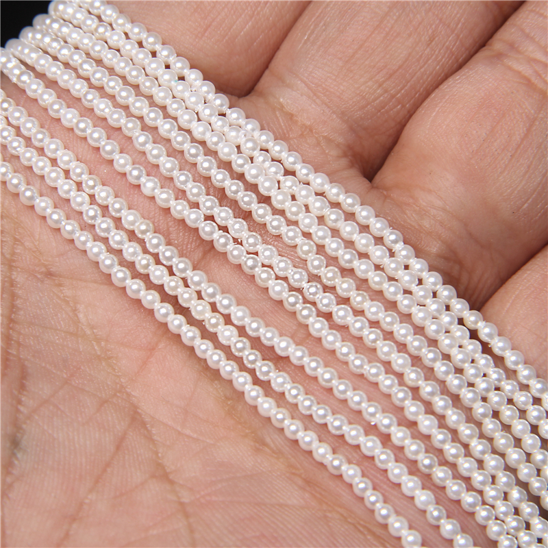 Groothandel 2mm/2.5mm Kleine Schelp Kralen Ronde Witte Imitatie Zaad Parel Kraal Voor Sieraden Maken DIY Armband ketting Ringen 14"