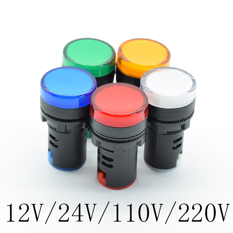 Indicador de potencia LED para montaje en Panel, lámpara de luz piloto roja, azul, verde, blanca, amarilla, 22mm, 12V, 24V, 110V, 220V, 22mm, 1 ud.