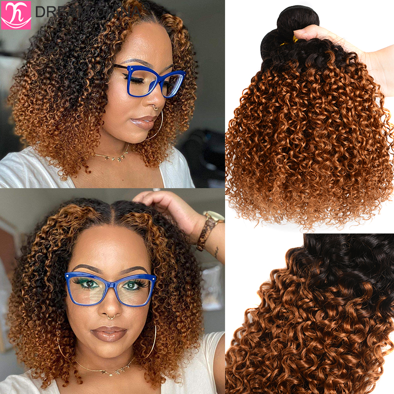DreamDiana-mechones de pelo rizado mongol, 3/4 mechones de pelo rizado ombré, T1B/30, Remy, Afro, 100% cabello humano