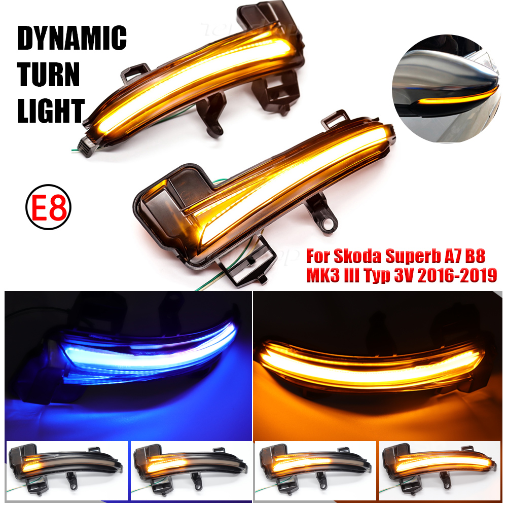 Dla Skoda Superb A7 B8 MK3 III Typ 3V 2016-2019 Dynamiczny kierunkowskaz LED Lusterko wsteczne boczne Lusterko wsteczne Lampa migacza