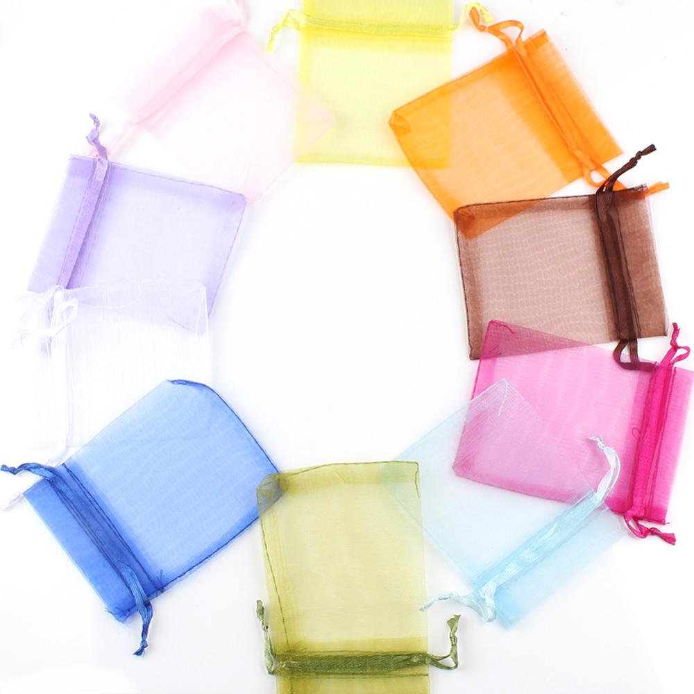 Sacos de organza multicolor, 5x7, 7x9, 9x12, 10x15cm, decoração de casamento, embalagem de jóias, 50 peças