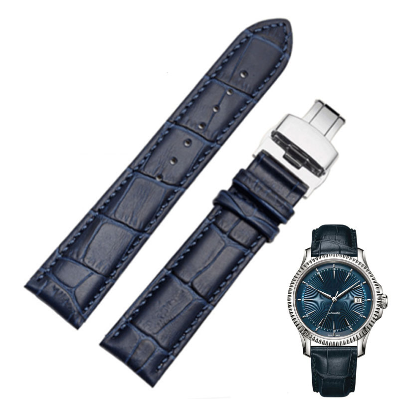Bracelet de montre en cuir véritable pour homme, bracelet de montre-bracelet, texture crocodile, bleu foncé, 14mm, 16mm, 18mm, 20mm, 22mm, mode
