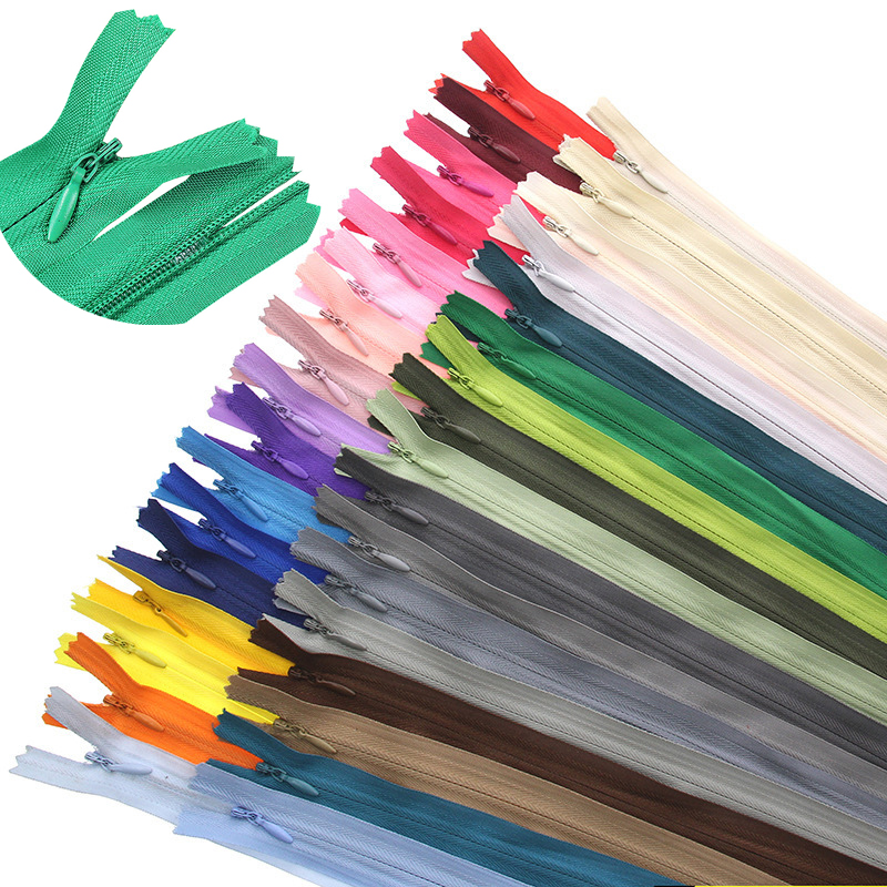 Lot de 10 fermetures éclair invisibles en nylon de 15 cm à 60 cm (6 à 24 pouces) pour la couture, les travaux manuels et la confection de vêtements, avec tirettes décoratives, 25 couleurs