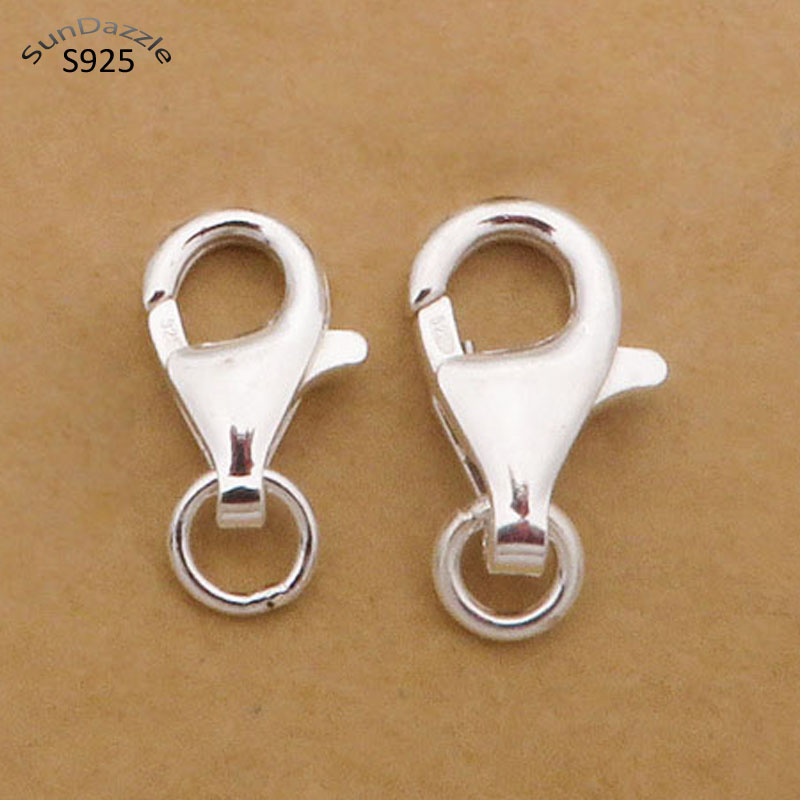 2 Stück Echte, massive 925er Sterlingsilber Karabinerverschlüsse mit Ringhaken und Klauenverschluss für die Schmuckherstellung