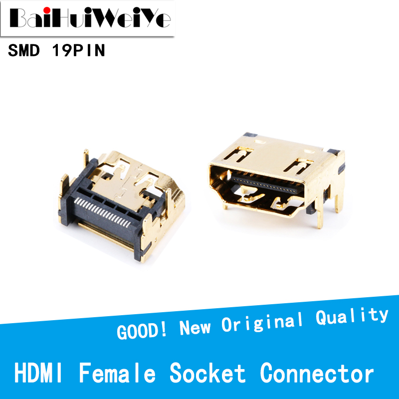 10 sztuk/partia HDMI kompatybilne żeńskie złącze typu jack 19PIN 19P kątowy SMT SMD 90 stopni pozłacane HD 19 PIN