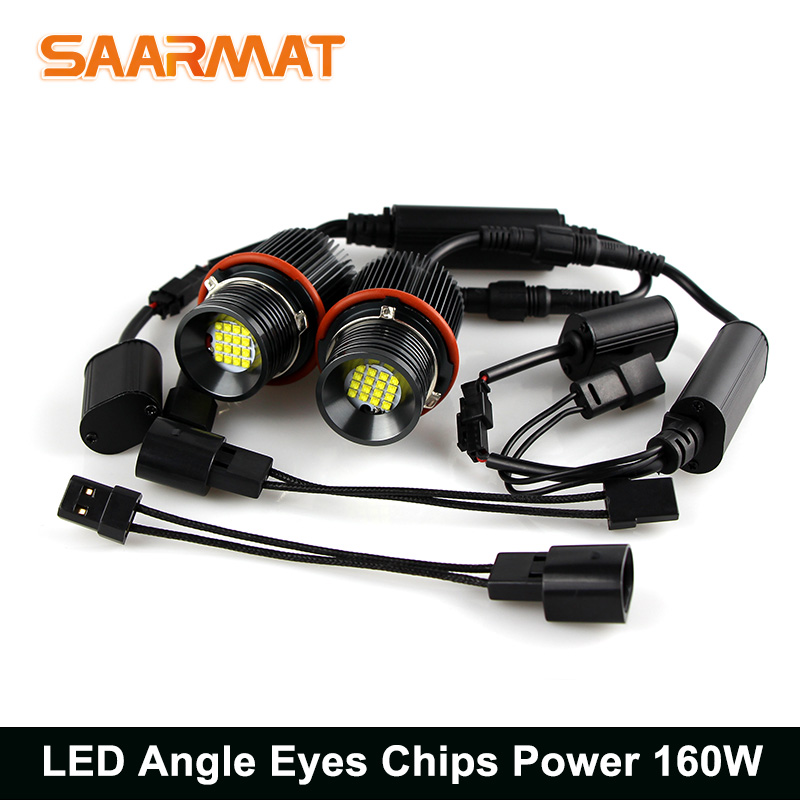 2Pcs 160W For BMW E39 E53 E60 E61 E63 E64 E65 E66 525i 530i xi 545i M5 Error Free LED Angel Eyes Marker Lights Bulbs