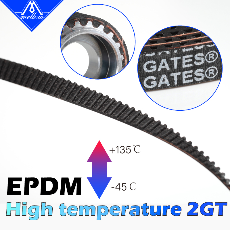 Mellow alta temperatura EPDM GATES-LL-2GT engrenagem correia síncrona gt2 largura 6mm 9mm 10mm correia dentada para caixa impressora 3d voron blv