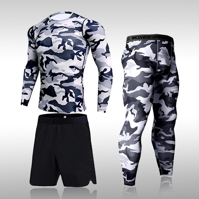 Nhanh Khô Ngụy Trang Chạy Bộ Nam Bộ Nén Thể Thao Phù Hợp Với Skinny Thun Quần Áo Tập Gym Rashguard Đồ Thể Thao Nam 2021